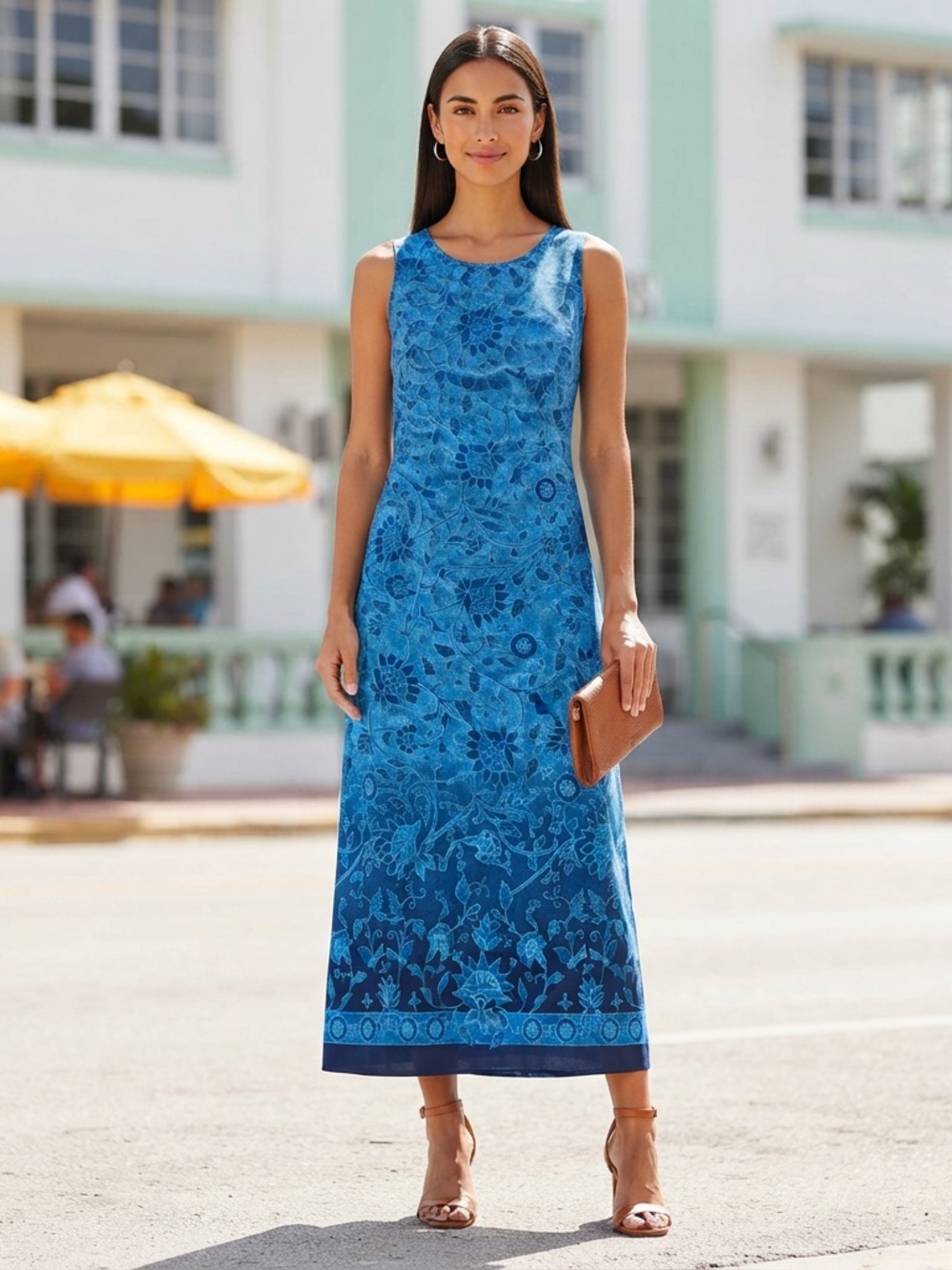 Vintage Two Twenty Maxi Dress Blue Ombré Floral Summer Lightweight Small